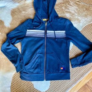 Aviator Nation Hoodie, unisex XS, navy with grey stripes, EUC